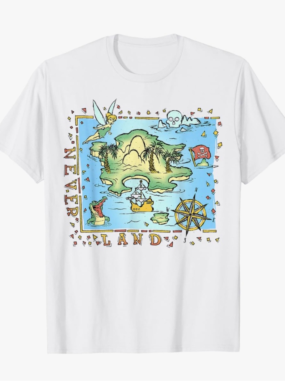 Disney Neverland Map Graphic Tee White vintage y2k Blue Green, Yellow peter pan